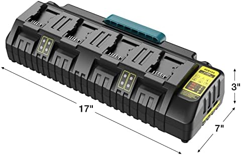 Замена на Hiesuan DCB104 за станицата за полначи на батерии DeWalt 4-порта 12A Брз брз полнач со 2 USB порти што може да се соберат со батеријата DeWalt 20V Li-Ion
