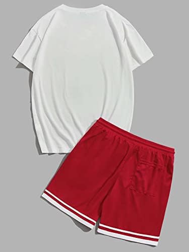 Машка облека за мажи со 2 парчиња облека од 2 парчиња, печати во боја блок и шорцеви за влечење