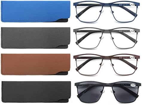 Heeyyok 4-пакет сино светло блокирање на очила за читање мажи стилски читатели на метални рамки, удобност анти-сјај УВ филтер за очила