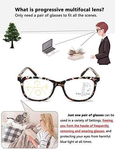 Прогресивни очила за читање на мултифокус за мажи и жени, без линиски мултифокални читатели сини светло блокирање очила за читање, УВ заштита, подобрена глетка, жел
