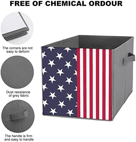 Американско Знаме Склопувачки Коцки За Складирање Ткаенини Кутија 11 Инчни Преклопливи Канти за Складирање Со Рачки