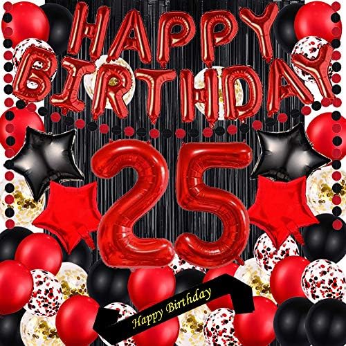 Црвена 25 -та роденденска забава украси за резерви црвена тема 16инч црвена фолија среќен роденден балони транспарент среќен роденден,