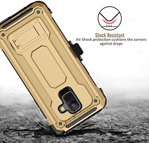 Телефонски случај на TJS компатибилен со Samsung Galaxy A6 2018, 360 ° Holt Clip Holder Dual Layer Hybrid Shock Absorbing Resist Cickstand Cover Cover
