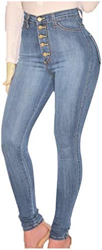 Денимски женски фармерки долги половини цврсти тексас класичен висок женски фармерки бои модни панталони високи панталони за џин