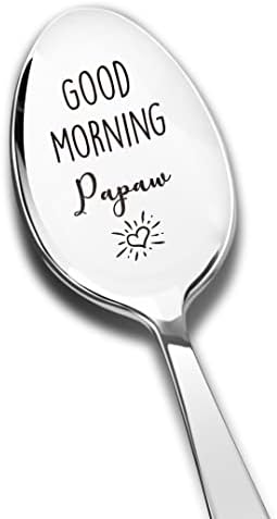 Добро утро Папав лажица врежана не'рѓосувачка челик смешни, подароци за папа од внуци, најдобра лажичка лажица за кафе за дедо роденден