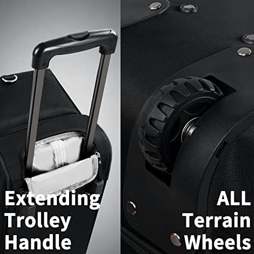 Торба за тркалање со тркала Етроник со тркала, 21-инчен лет одобрена торба за патувања со влажни џебови и оддел за чевли, одобрена од багажот 22x14x9, одобрена, црна