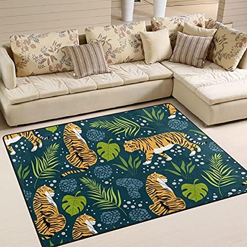 Тропски тигри оставаат големи меки површини за килими расадник плејматски килим за деца кои играат соба спална соба дневна соба 63 x 48 инчи, килим за домашни украси