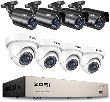 Зоси H.265+ 1080p HD 8CH Систем за безбедност на домашни камери, 5MP Lite 8 канален CCTV DVR рекордер и 8PCS 2MP 1920TVL камера
