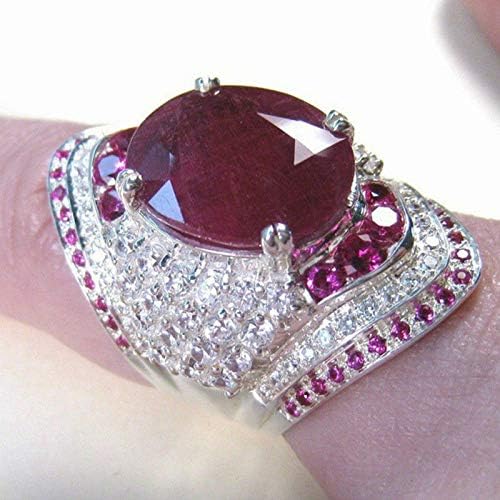 Плој Паилин Прекрасен овален исечен рубин 925 сребро исполнет накит жени свадбени прстени со големина 6-10