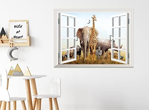 Safari Animalsивотни wallидни декорации 3Д лажни прозорец wallид налепница џунгла тема деца расадник кора и стап постер за украси за позадина