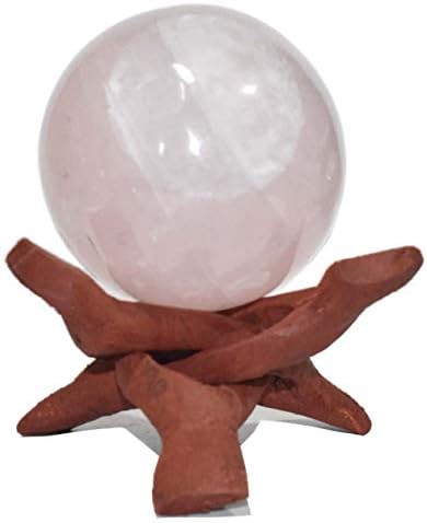 Исцелување4U сфера роза кварц со големина 2,5-3 инчи и една дрвена топка стојат природна кристална топка сфера Васту Реики Чакра
