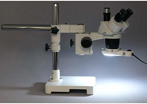 Amscope SW-3T13-FRL Тринокуларен стерео микроскоп, WH10x очни очи, 10x и 30x зголемување, 1x/3x цел, штанд со едно-рака на бум, 8W флуоресцентно