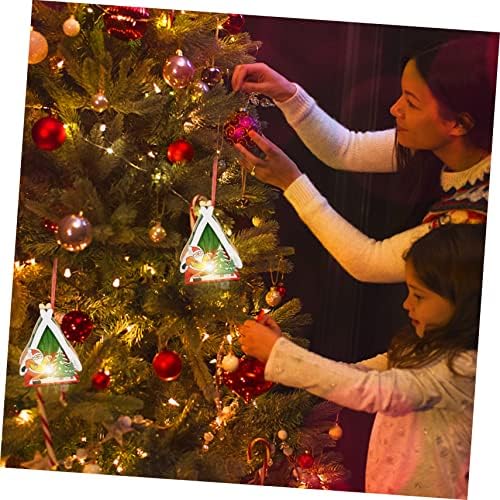 Осалади 3 парчиња светла за новогодишни елки, украси за украси, украс Декор Декор, украс минијатурни куќи, Божиќни куќа фигурини Божиќни дрвени украси Божиќна декор