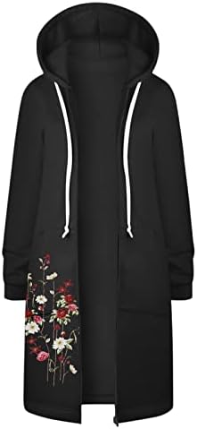 Женски обичен палто цветно печатење палто врвот преголем обичен патент со качулка, спојување на палто за спојување топол зимски палто