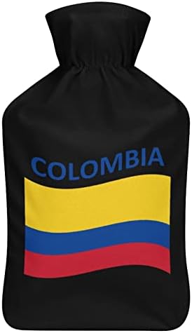 Знаме на колумбија со шише со топла вода гума со гума со топло кадифен капак за креветски грчеви во менструална болка 1 литар