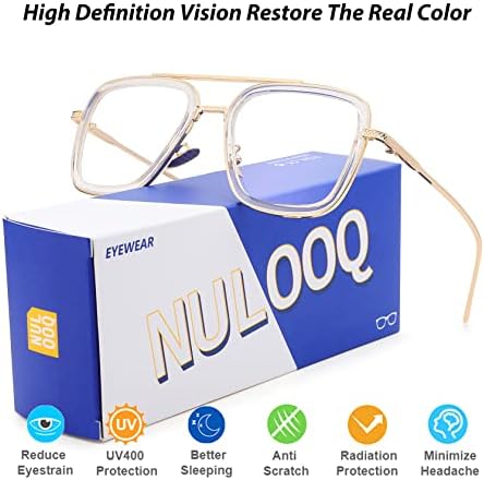 Nulooq Тони Старк чисти очила сини светло блокирачки очила за мажи, квадратна метална рамка пајак маж и железен човек Едит