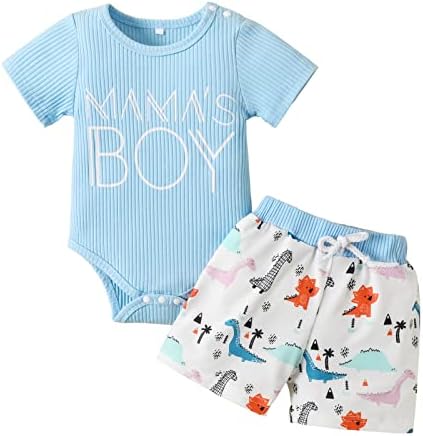 Puseky новороденче за новороденче облека мама мама момче слон животно печатење ромпер динозурски кратки летни обични облеки сет