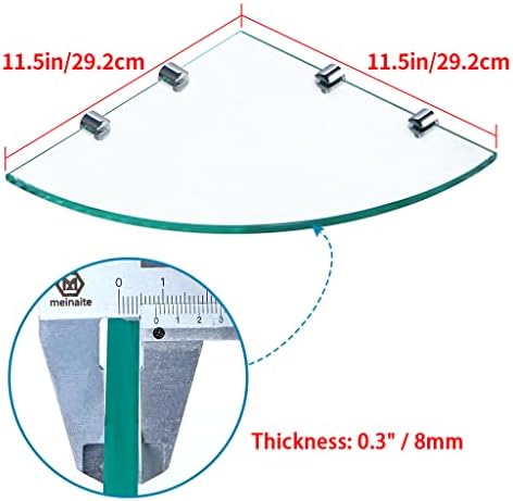 Sanbege 2 парчиња стаклена аголна полица со 8 држачи, 11,5 x 11,5 лебдечки туш кади, организатор на држач за шампон, монтиран за бања,