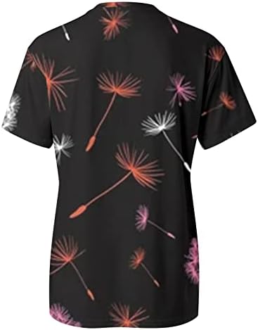 Кошули со маички за жени, цветна печатена маица со кратки ракави со кратки женски врвови со кратки женски врвови со краток ракав