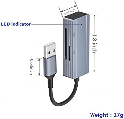 Sunshot 2in1 USB SD/TF читач на картички, адаптер за читач на SD картички за сите компјутер или лаптоп со USB A Port, адаптер за гледање на фотоапарати