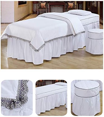 Памук чипка за кревет за убавина за кревет, луксузен лист со маса за масажа со 4 парчиња поставува кревети со дупка за одмор на лице, мека корица