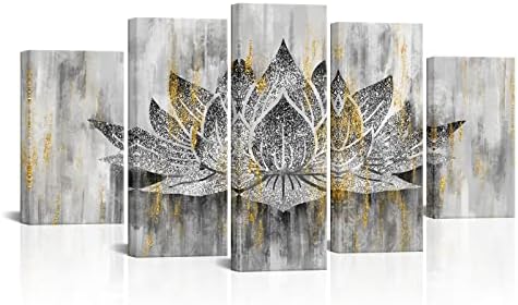 Levvarts 5 панел лотос цветен wallиден уметнички трендовски сребрен златен цвет слика платно отпечатоци zen lotus слика уметнички дела за дневна соба јога медитација духове?
