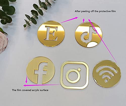 Сет од 5 икони за социјални медиуми, акрилни парчиња лого за социјални медиуми за салон за фризер и убавина