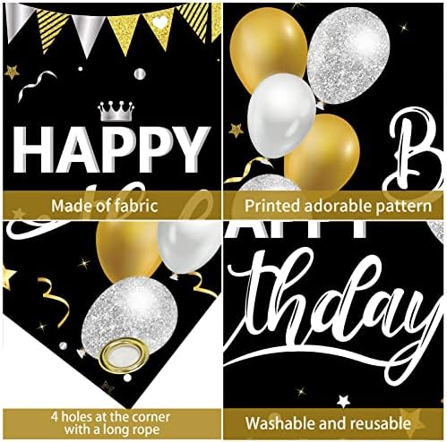 Среќен роденден Банер украси за позадина за мажи, црно злато и бела роденденска забава знаци, 10 -ти 20 -ти 30 -ти 40 -ти 50 -ти 50 -ти