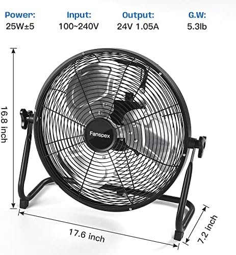 Fanspex 14-Инчен Поден Вентилатор за Полнење За Кампување На Отворено, 15300mah Батерија Управувана Безжичен Вентилатор За Домашен