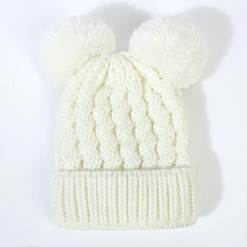 Mok Baby Beanie for Girls Cable плетена зимска капа со двојни пом -пом череп капи.