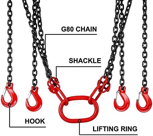 Lianxiao - Strand Stop Chain, 3 m x 4 нозе 8мм ланци за подигнување, ланец виси со кратки кран одделение 80 5T/11023LBs, ланец за кревање на тешки