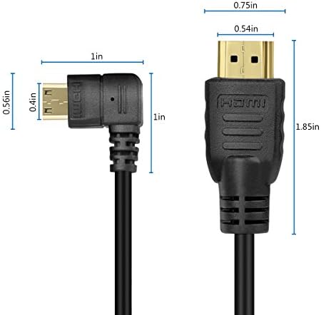 UCEC Mini HDMI до HDMI кабел со десен агол на калем HDMI до Mini HDMI адаптер Машка голема брзина за лаптоп таблет камера за камера графички картички Raspberry Pi Zero W, Поддршка 3D 1080p Ethernet