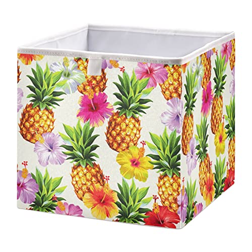 Хавајски ананас цвеќиња коцка за складирање на корпи за складирање водоотпорна корпа за играчки за канти за организатор на коцка