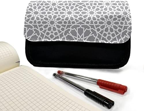 Зачудувачки сив апстрактна кутија со молив, мароканска starвезда, торба со молив со ткаенини со двоен патент, 8,5 x 5,5, сива и бела