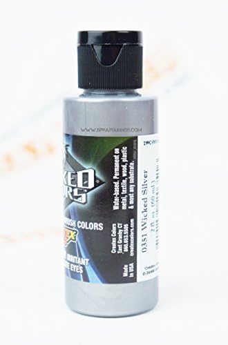 Злобни бои Createx W351 Silver 2oz. Универзална боја на воздушна четка заснована на вода. од Spraygunner