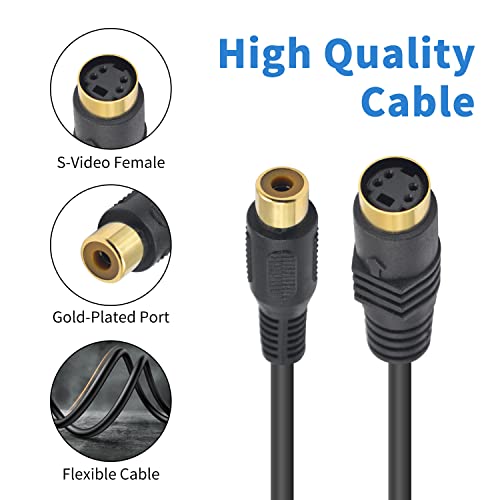 Poyiccot S-Video to RCA кабел, 2PACK RCA Female To S VIDEO MINI DIN 4 PIN FEMALE AV Stereo Extension Cable, S Video To Composite Video Adapter за компјутерски компјутерски видео AV Projector, 15cm/5.9inch
