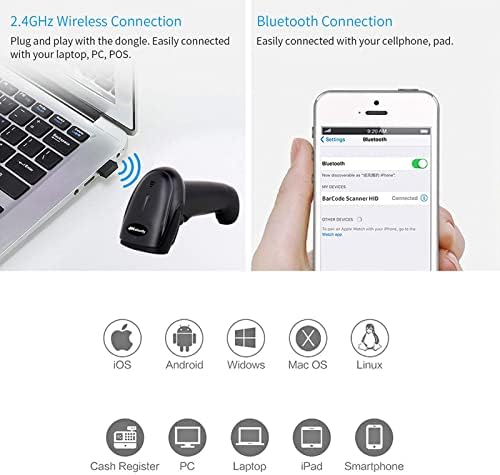 USB Bluetooth бар-код скенер со Stand, Alacrity Handsfree Barcode Scanner Безжичен разноврсен разноврсен разноврсен 3-во-1Rechargable безжичен