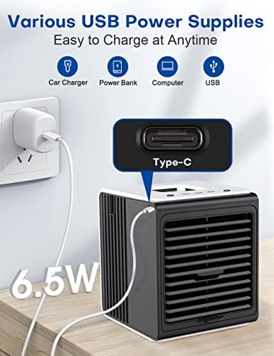 Мини климатик, 7 климатизери преносни за просторијата w/3 брзини, вентилатор за ладилник за воздух со USB напојување и овлажнител