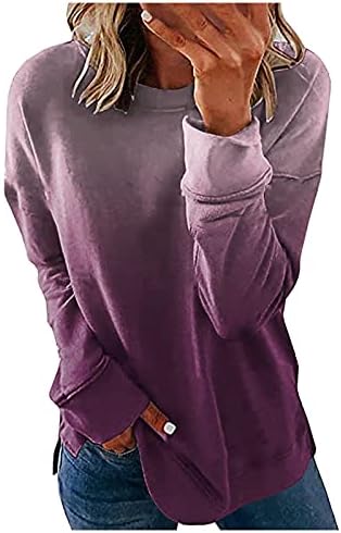 Kcjgikpok цврста боја преголема џемпер за жени обична блуза обичен долг ракав лабав вклопување на топ маичка со маици