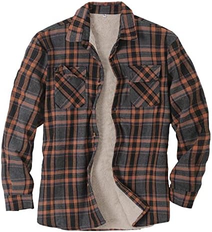 Xxbr карирани јакни кошули за мажи, руно внатрешно топло надворешно копче Проверено копче надолу по тампон со двојна кошула со предни џебови