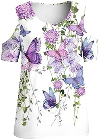 Comigeewa дами екипаж блузи брендови блузи блузи кратки ракави ладно рамо графички опуштено вклопување есен летни блузи 2023 xz