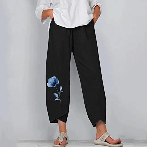 Амикадом тинејџерски девојки цветни печатени панталони гази постелнини панталони обични високи исечени права нога есен летни панталони 2023 облека Е2