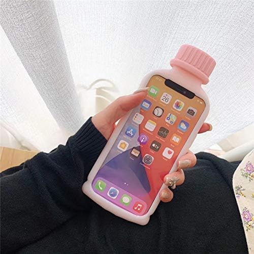 Ултра густо меко силиконски куќиште за јаболко iPhone 13 Pro Max Peach чај чај млеко шише корејски храна 3D цртан филм светло розова боја симпатична