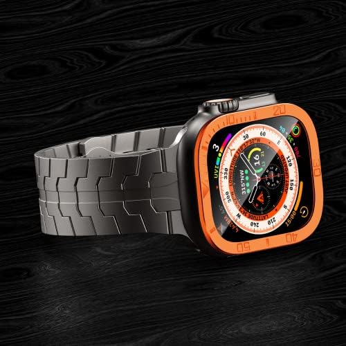 Случајот со титаниум и опсег компатибилен со Apple Watch Ultra 49mm, рамка за титаниум со 9H калено стакло ултра-тенко за Apple Watch Ultra со метална лента