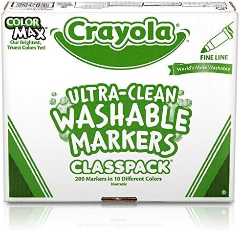 Crayola Ultra чиста маркери за пеење Classpack, масовни маркери за училници, училишни материјали за деца, 10 бои
