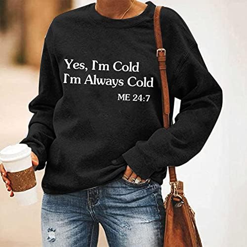 Да, јас сум ладна џемпер жени плус големина смешна гроздобер буква печати преголем пулвер тркалезен џемпер на вратот пуловер