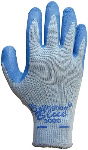 Белингем C3000m Сина премија непречена плетена ракавица со природна гума сина латекс дланка, среден