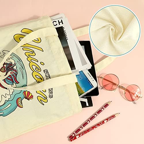 Mwoot Unicororn Canvas Tote Tote со џеб, вреќи за намирници што може да се употреби, трендовски естетски торбички торби за жени шопинг, плажа, училиште