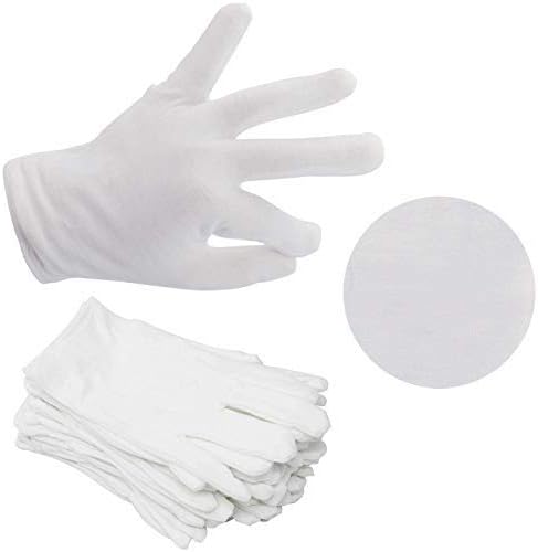Онвон 12 пара бели затегнати памучни нараквици Работни ракавици 8 инчи со средна големина на ракавици засади накит сребрени инспекциски