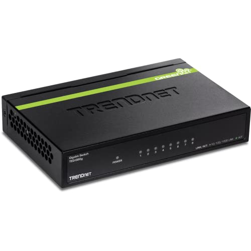 Trendnet 8-порта со не управувани Gigabit Greennet Desktop Metal Switch, Splitter Ethernet, без вентилатор, капацитет за префрлување од 16Gbps,